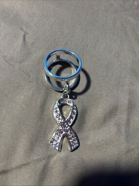 No Boundaries Silver Ring Charm with Pink Ribbon Accent
